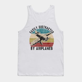 Easily Distracted By Airplanes Retro Airplane Funny Pilot Tank Top